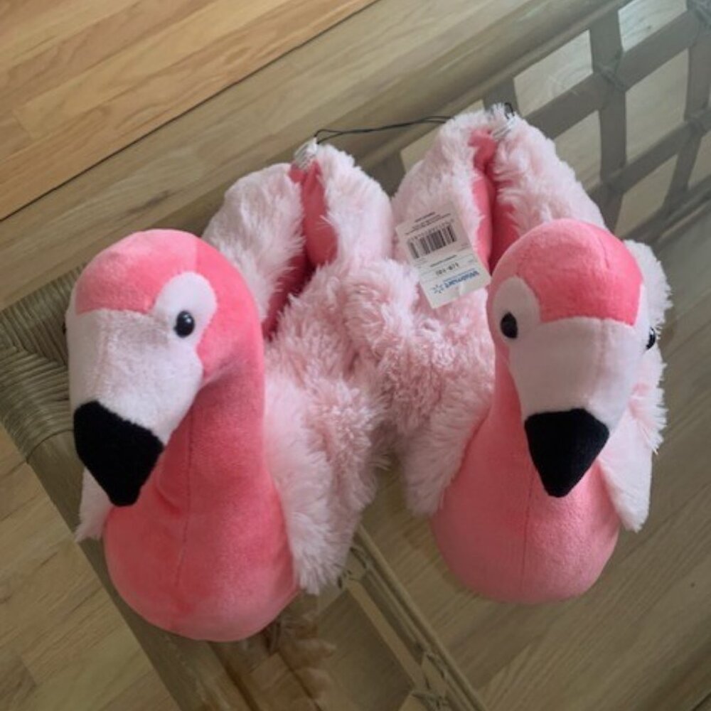 NWT, Pink Flamingo Plush Slippers